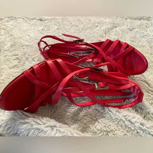 Manolo Blahnik RED Strappy Heels - Picture 7 of 16